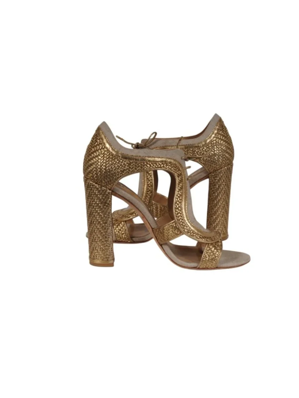 Salvatore Ferragamo Womens Twist Woven Lace Up Sandals Size US 10 Gold Tan Gold